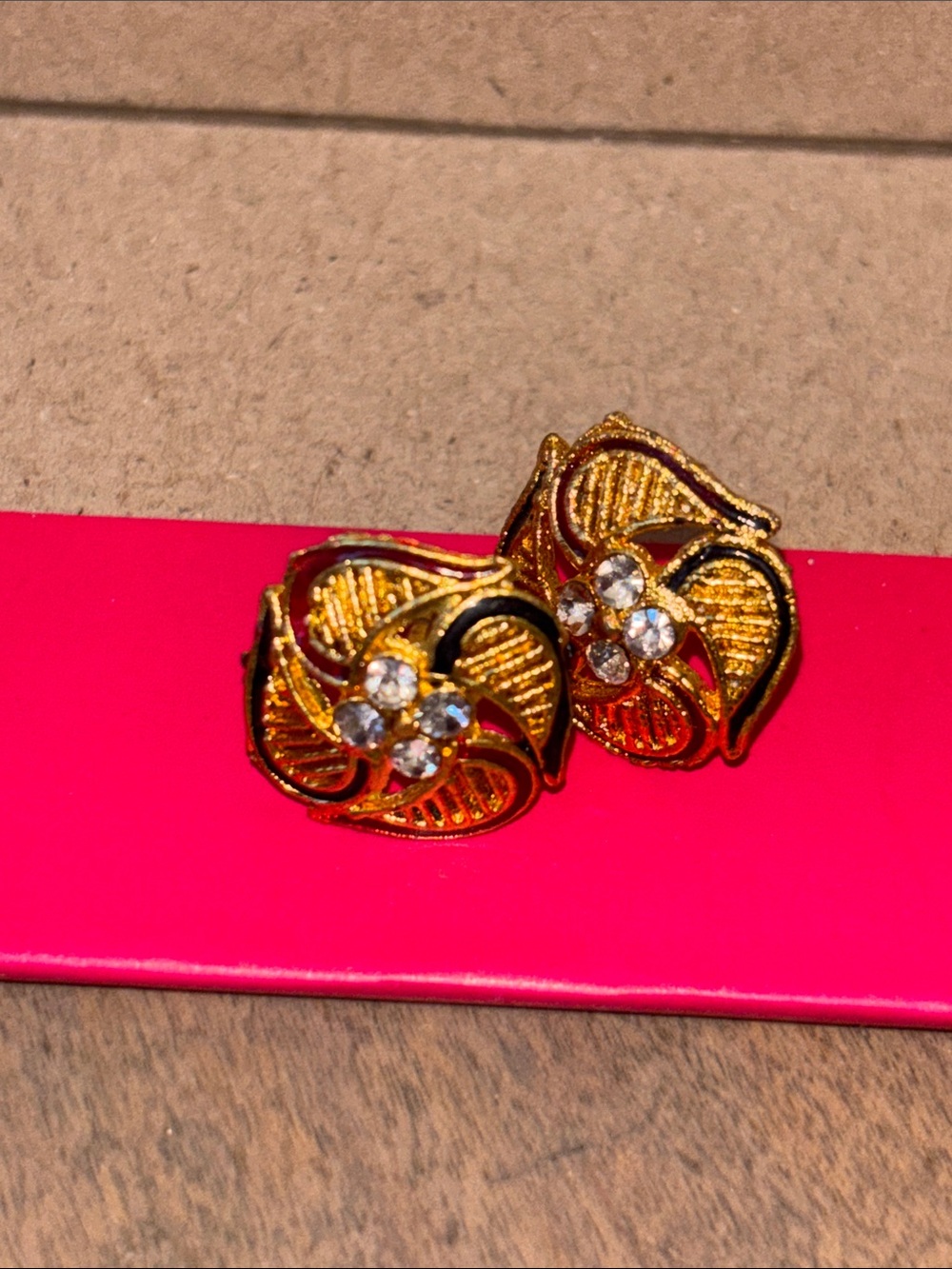 Gold Floral Crystal Stud Earrings - Elegant Women's Jewelry